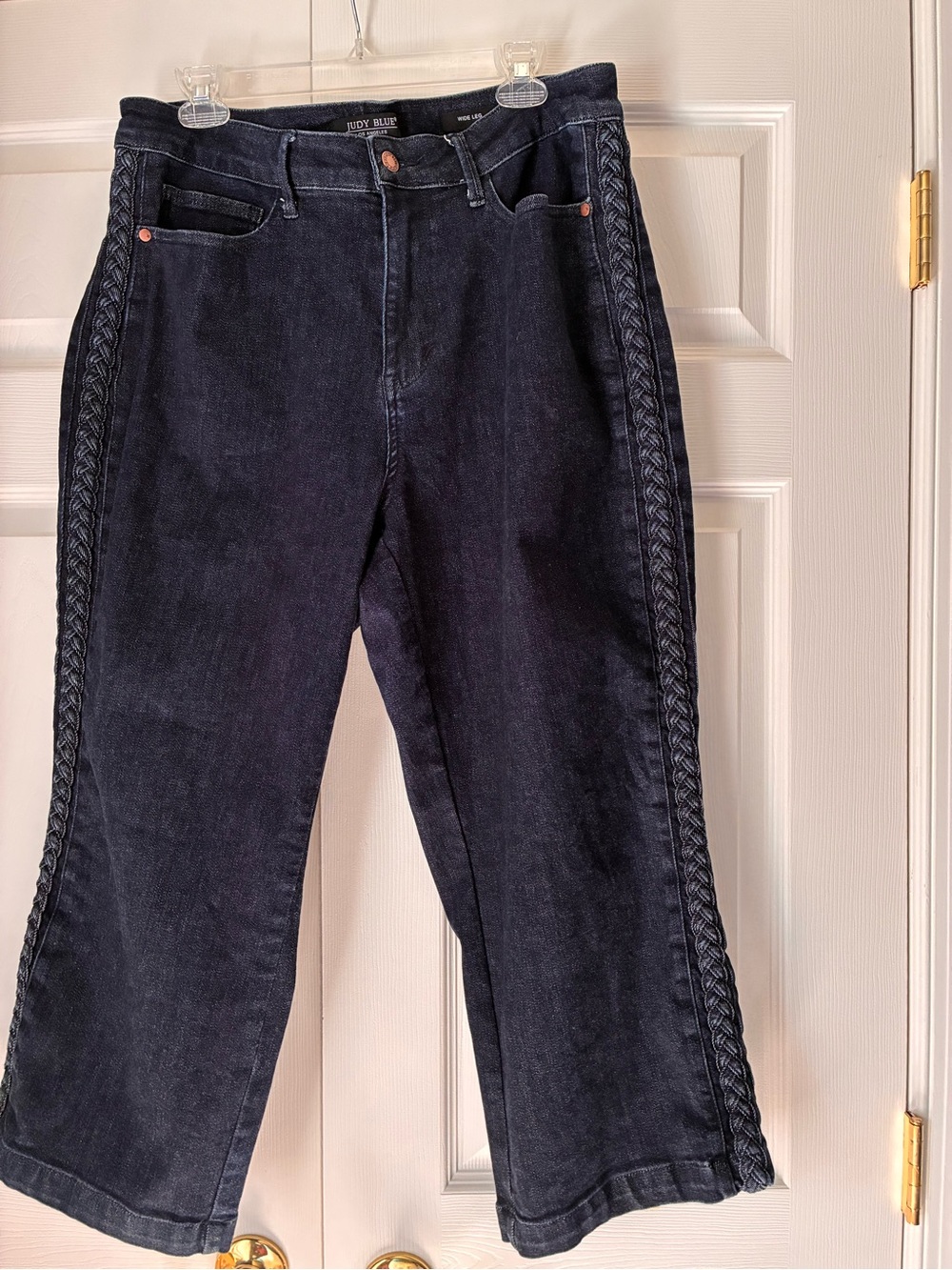 Judy Blue Dark Wash Braided Side Seam High Waist Crop Wide Leg Jean, 18W